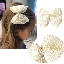 Load image into Gallery viewer, 2 Pcs/lot 3.5" White Rhinestone Bow For Girl Kids Cute Pearls Hair Bow