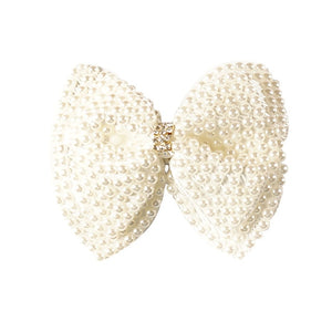 2 Pcs/lot 3.5" White Rhinestone Bow For Girl Kids Cute Pearls Hair Bow