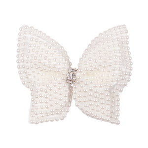 2 Pcs/lot 3.5" White Rhinestone Bow For Girl Kids Cute Pearls Hair Bow