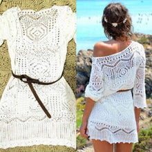 Load image into Gallery viewer, Women White Summer Sexy Lace Hollow Knit Bikini Cover up