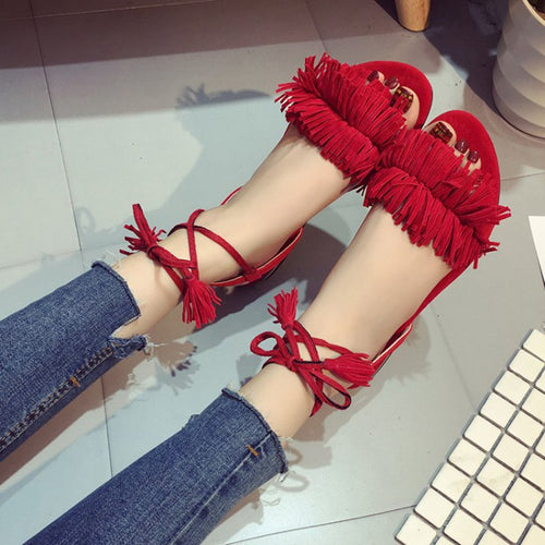Shoes Woman Fashion Tassel Straps Flat Sandals For Women