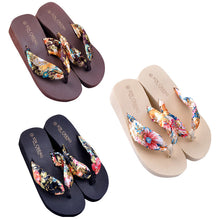 Load image into Gallery viewer, Bohemia Floral Beach Sandals Wedge Platform Thongs Slippers