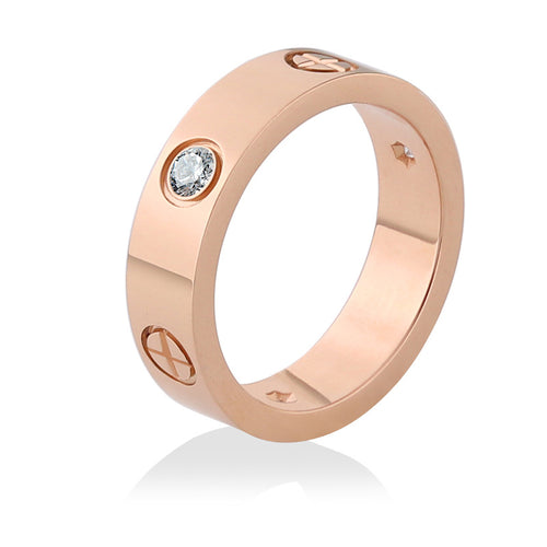 Rose Gold Stainless Steel Ring With Crystal For Woman