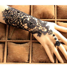 Load image into Gallery viewer, Black Lace Flower Retro Bracelet Ring Set Women