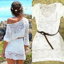 Load image into Gallery viewer, Women White Summer Sexy Lace Hollow Knit Bikini Cover up