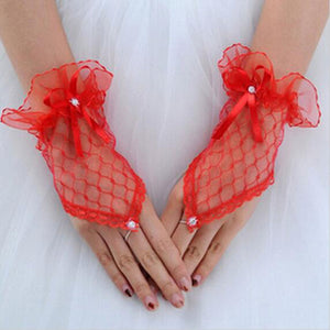 Bride Party Gloves Fingerless Sexy Lace Short Bow Gloves for Women