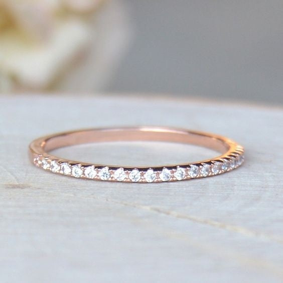 Simple Cubic Zirconia Thin Rings for Woman Rose Gold