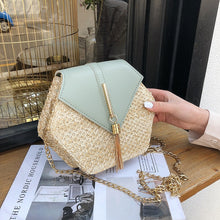 Load image into Gallery viewer, Hexagon Multi Style Straw + leather Handbag Women