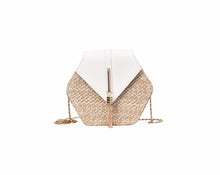 Load image into Gallery viewer, Hexagon Multi Style Straw + leather Handbag Women