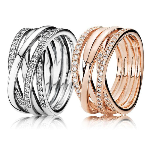 Silver Rose Gold Entwining Rings With Crystal For Women
